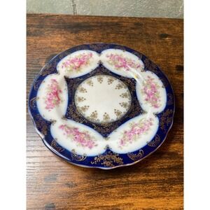 Victoria Austria Cobalt Blue Gold Gilt Pink Floral Porcelain Plate 6 in Antique